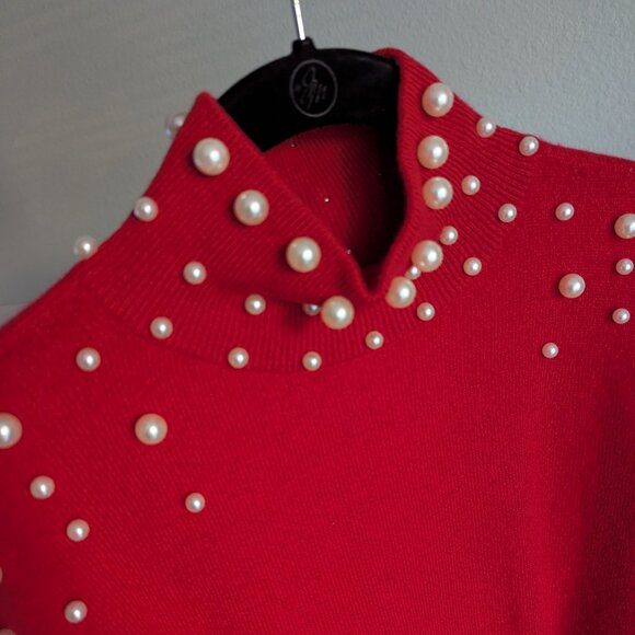 Red Charter Club 100% Cashmere  Pearl Mock-Neck Sweater M - Picture 2 of 4